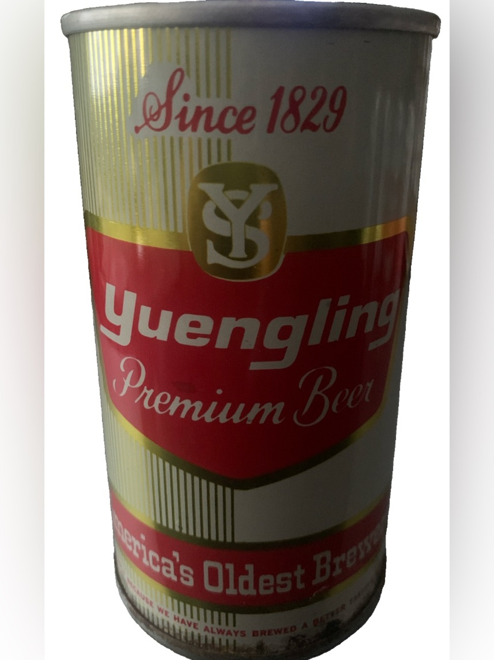 Vintage Beer Can Yuengling Premium Beer Gold Stripe Pull Tab Empty Steel Can